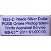 Image 3 : 1922-D Peace Dollar MS-65 PCGS w/Appraisal