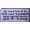 Image 3 : 1922 Silver Peace Dollar  MS-66 PCGS w/Appraisal