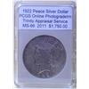 Image 1 : 1922 Silver Peace Dollar  MS-66 PCGS w/Appraisal