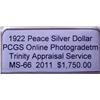Image 3 : 1922 Silver Peace Dollar  MS-66 PCGS w/Appraisal