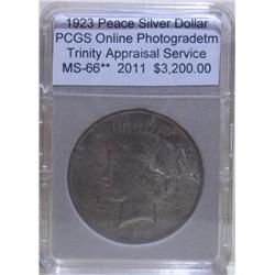 1923 Silver Peace Dollar  MS-66 PCGS w/Appraisal