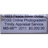 Image 2 : 1923 Silver Peace Dollar  MS-66 PCGS w/Appraisal
