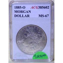 1885-O Morgan Silver Dollar Accugrade MS-67
