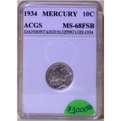 1934 Mercury Dime ACGS MS-68 FSB