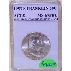 1953-S Franklin Half Dollar ACGS MS-67 FB