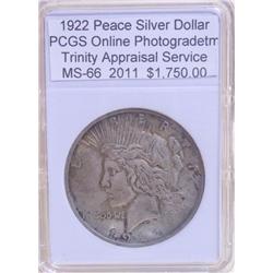 1922 Peace Silver Dollar MS-66 PCGS w/ App