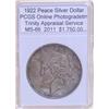 Image 1 : 1922 Peace Silver Dollar MS-66 PCGS w/ App