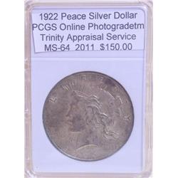 1922 Peace Silver Dollar MS-64 PCGS w/ Appraisal