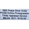 Image 3 : 1922 Peace Silver Dollar MS-64 PCGS w/ Appraisal