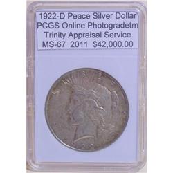 1922-D  Peace Sliver Dollar MS-67 PCGS w/Appraisal