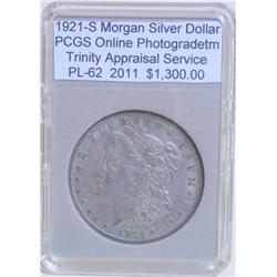 1921-S Morgan Silver Dollar PL-62 PCGS w/Appraisal