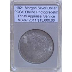 1921 Morgan Silver Dollar MS-67 PCGS w/ Appraisal