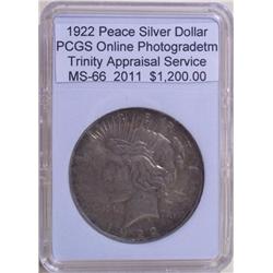 1922 Peace Silver Dollar MS-66 PCGS w/ Appraisal