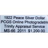 Image 3 : 1922 Peace Silver Dollar MS-66 PCGS w/ Appraisal