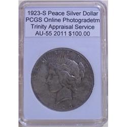 1923-S Peace Silver Dollar AU-55 PCGS w/ Appraisal