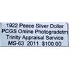 Image 3 : 1922 Peace Silver Dollar MS-63 PCGS w/ Appraisal