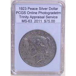 1923 Peace Silver Dollar MS-63 PCGS w/ Appraisal