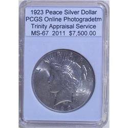 1923 Peace Silver Dollar MS-67 PCGS w/ Appraisal