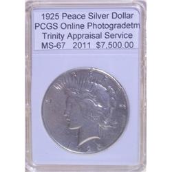 1925 Peace Silver Dollar MS-67 PCGS w/ Appraisal