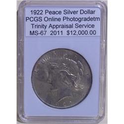 1922 Peace Silver Dollar MS-67 PCGS w / Appraisal