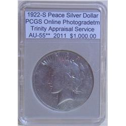 1922-S Peace Silver Dollar AU-55** PCGS w/App
