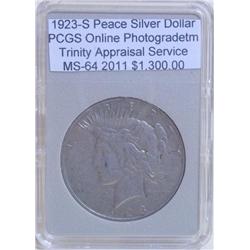 1923-S Peace Silver Dollar MS-64 w/ Appraisal