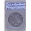 Image 1 : 1922 Peace Silver Dollar MS-63** PCGS w/App