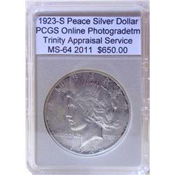 1923-S Peace Silver Dollar MS-64  PCGS w/Appraisal