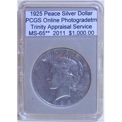 1925 Peace Silver Dollar MS-65** PCGS w/App