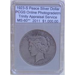 1923-S Peace Silver Dollar MS-60 PCGS w/ App
