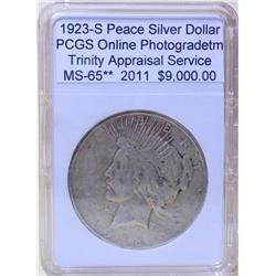 1923-S Peace Silver Dollar MS-65** PCGS w/ App