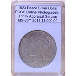 1923 Peace Silver Dollar MS-65** PCGS w/ App