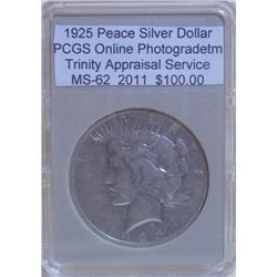 1925 Peace Silver Dollar MS-62 PCGS w/ Appraisal