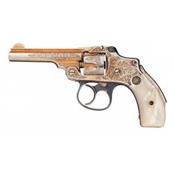 Engraved Gold Plated Smith & Wesson New Departure .32 Safety Hammerless Revolver with Factory Pearl 