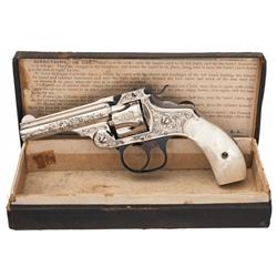 Engraved Smith & Wesson 4th Model .32 Double Action Revolver with Pearl Grips and Box