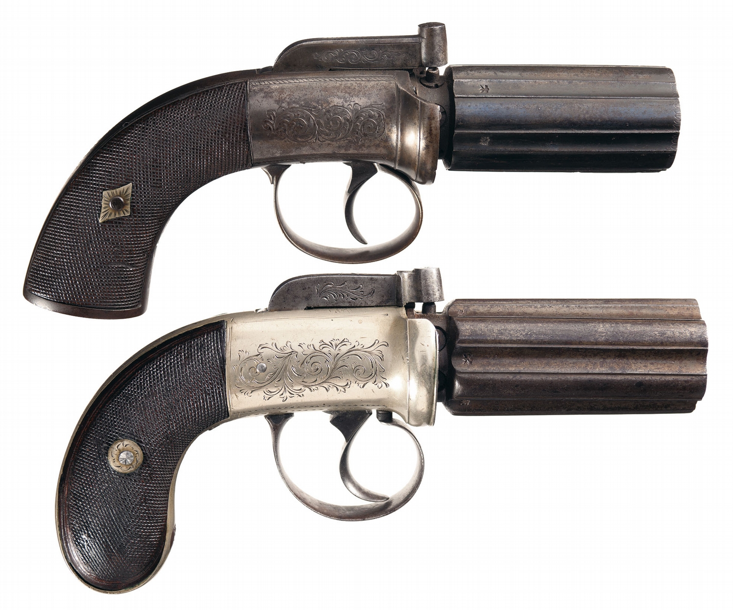 Collector's Lot of Two British Percussion Pepperboxes -A) Degg London ...