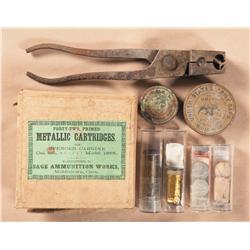 Box of Sage Ammunition Works Spencer Model 1865 Cartridges, Bullet Mold, Cap Tins and Antique Ammuni
