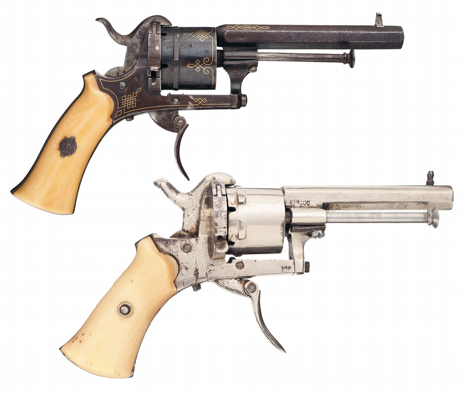 Collector's Lot of Two Pinfire Revolvers -A) Gold Inlaid Folding ...