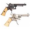 Image 1 : Collector's Lot of Two Pinfire Revolvers -A) Gold Inlaid Folding Trigger Pinfire Revolver with Ivory