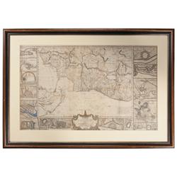 French 1770 Marked, Framed Map of the Calcutta Area