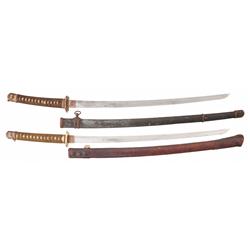 Two Signed Japanese Military Pattern Swords with Sheaths
