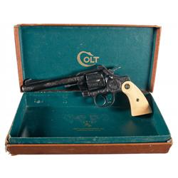 Mike Gouse Signed Custom Engraved Colt Officers Model Special Double Action Revolver with Ivory Grip