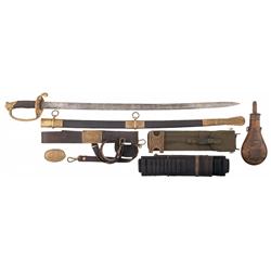 1850 Pattern Staff & Field Officers Sabre with Engraved Scabbard, Sword, Cartridge Belts and a Batty
