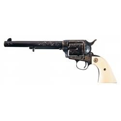 Custom Engraved and Gold Inlaid Black Powder Colt Single Action Army Revolver with Ivory Grips
