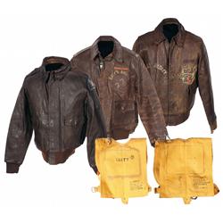 Three WWII USAAF A-2 Flight Jackets and Two Life Vests
