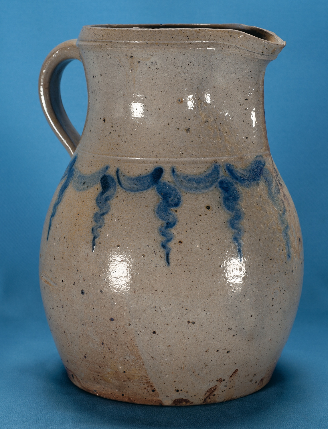 Extremely Rare Anna Pottery Salt Glaze Quill Decorated Water Pitcher