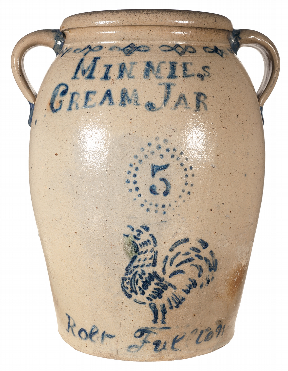 Stunning Midwestern Decorated Stoneware Five Gallon Cream Jar