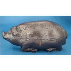 Rare and Unique Lakenan Pottery Marked Presentation Missouri Pig Flask Incised: Black's Eye Opener D