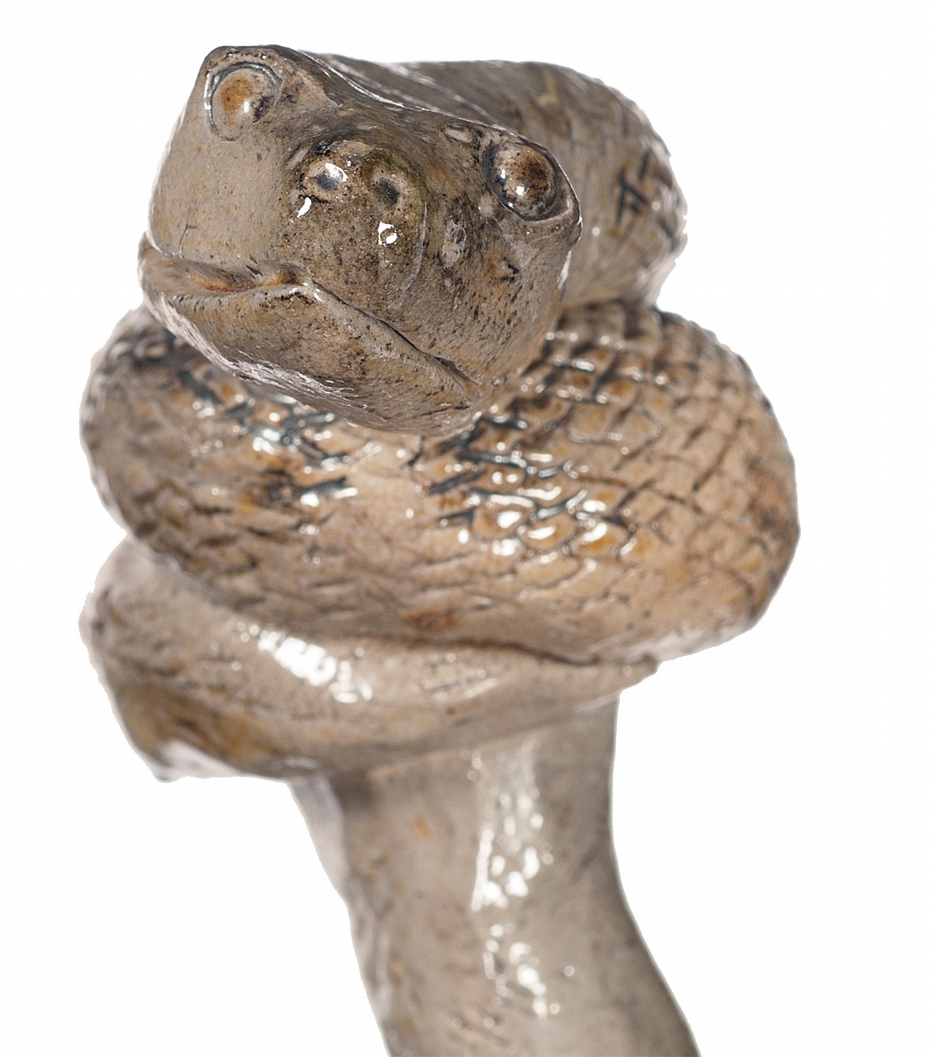 Extremely Rare Salt Glaze Snake Jug Stopper by Anna Pottery