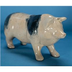 Excellent Midwestern Stoneware Pig Bank with Cobalt Accents